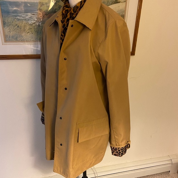 dennis basso animal lined khaki rain jacket/scarf - Picture 4 of 6